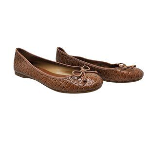 Talbots Womens Leather Upper Animal Print String Bow Accent Flats
